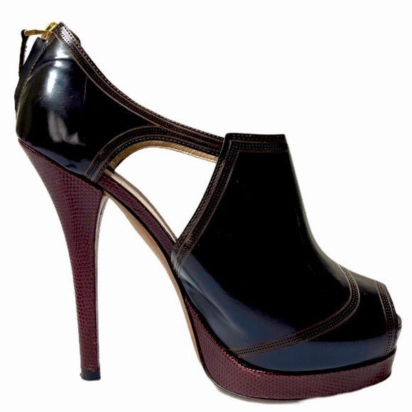 FENDI Peeptoe Platform Leather Oxford Ankle Boots - Picture 5 of 10